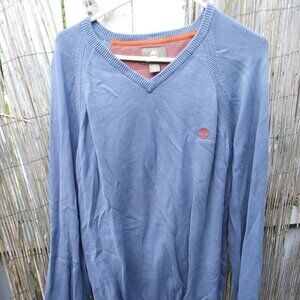 Timberland Men's V-Neck Blue & Orange Long Sleeve Sweater - L - Reg. Fit